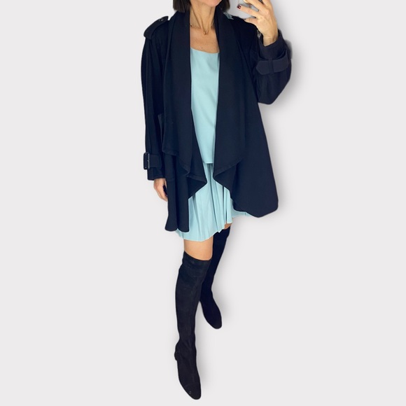 BURBERRY Pitch Black cashmere wool trench coat jacket cascade shawl collar S M L - Picture 2 of 5